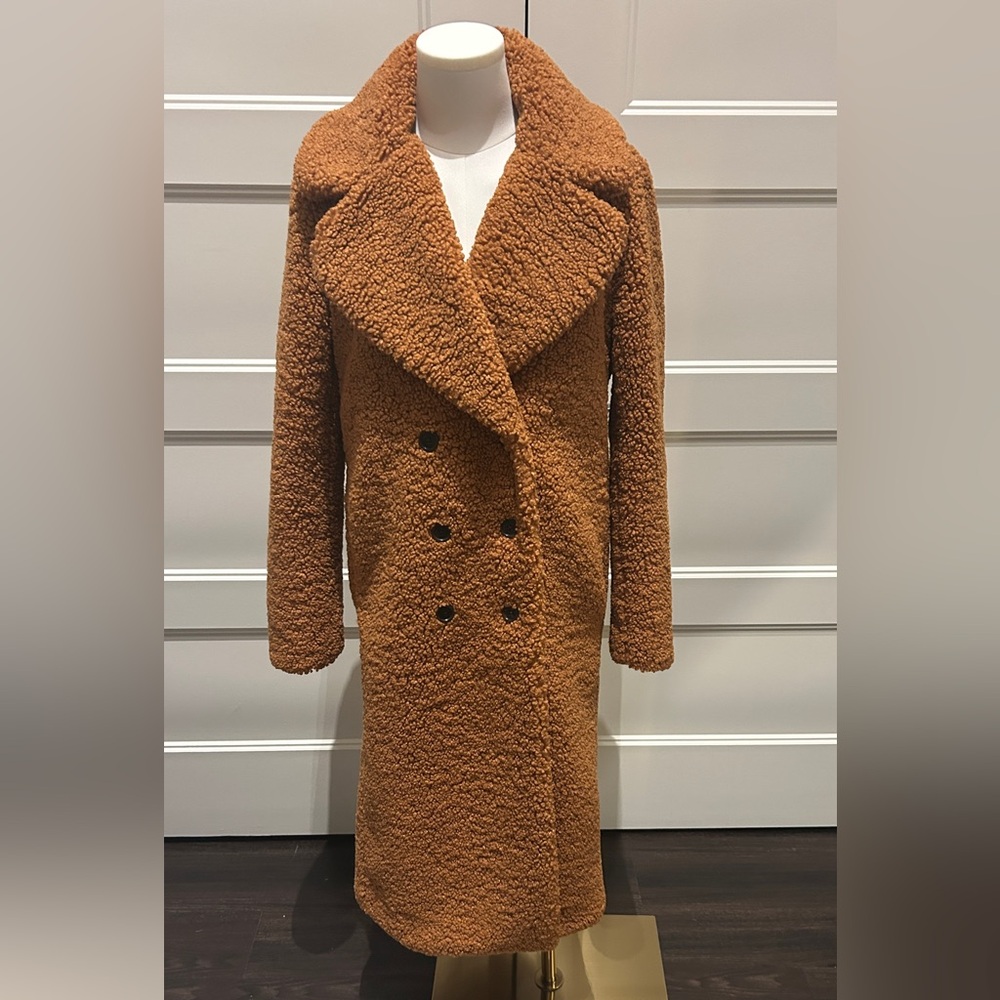 J.Crew Sz S Womens Double Breasted Coat Teddy Sherpa Adobe Clay Topcoat $268!